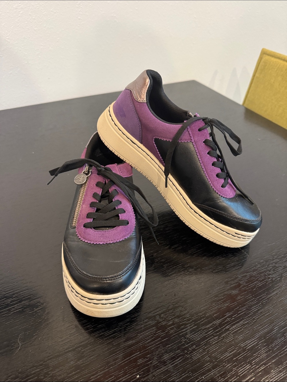 Alegria Women's Black and Purple Leather Platform Sneakers